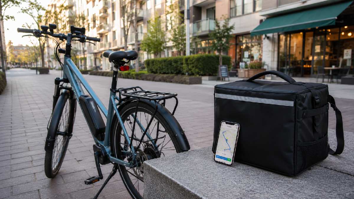 Kurier Uber Eats bez auta na rowerze elektrycznym